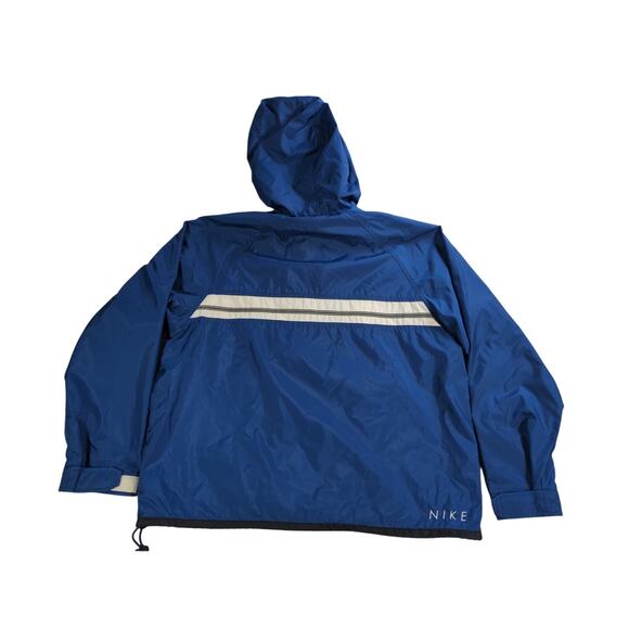 90s Nike Blue Windbreaker Jacket Mens Medium Hooded Pullover Swoosh Vintage - Picture 14 of 16